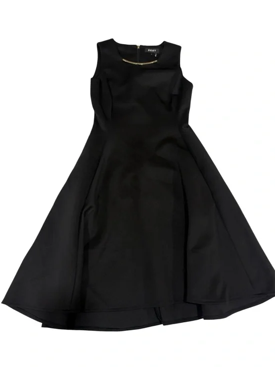DKNY Black Sleeveless Fit-and-Flare Dress with Necklace Detail - Picture 4 of 6